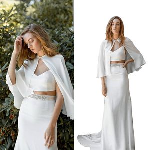 Pas cher blanc demoiselle d'honneur et mariée Capes sur mesure en mousseline de soie Robe de soirée de mariage pour les femmes vestes boléro livraison gratuite