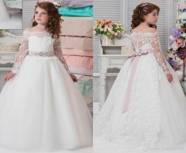 Vestidos de niña de flores blancas baratas para bodas vestidos de concurso de chicas de encaje de primer vestido de comunión, chicas de baile de baile de baile02837245