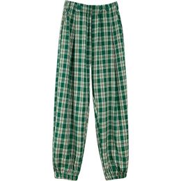 Goedkope groothandel 2021 lente zomer nieuwe mode casual populaire lange vrouwen broek vrouw vrouwelijke ol breed beenbroek plaid broek Bvy110 Q0801