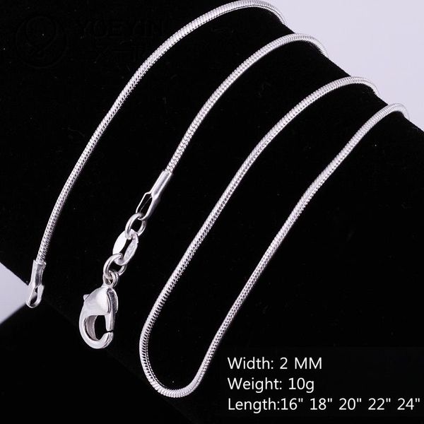 Vente en gros 925 Sterling Sterling 2mm Lisse Snake Corde Chaînes Colliers Pour Femmes Hommes Mode Bijoux en vrac 16-24 pouces