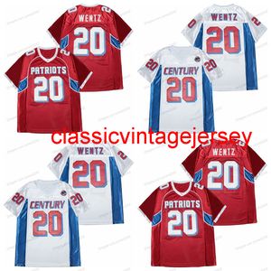 Pas cher en gros Carson Wentz # 20 Century High School Football Maillots Hommes Cousu Rouge Blanc Taille S-3XL Jersey