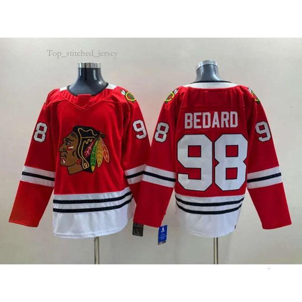 Barato al por mayor Dropshipping Hombres Niños Blackhawks 98 Connor Bedard Hockey Jersey Chicago Rojo Blanco 100% Ed Tamaño S-XXXL 6948