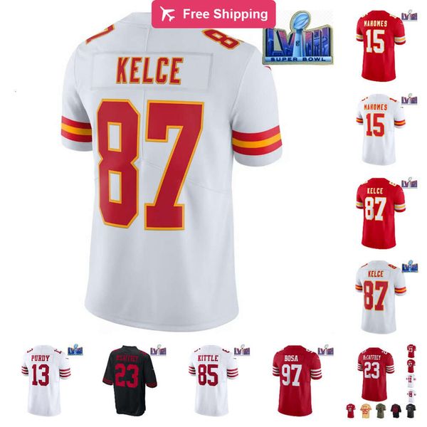 Menor al por mayor para hombres Christian Brock Patrick Purdy George Jersey Clothing Nick Travis McCaffrey Fred Mahomes Kelce Bosa Kittle Warner Todas las camisetas cosidas 4xl