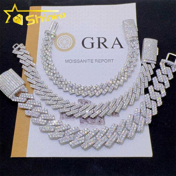 Prix en gros bon marché en argent sterling glacé en diamant vvs bracelet de liaison cubaine Moisanite 199t