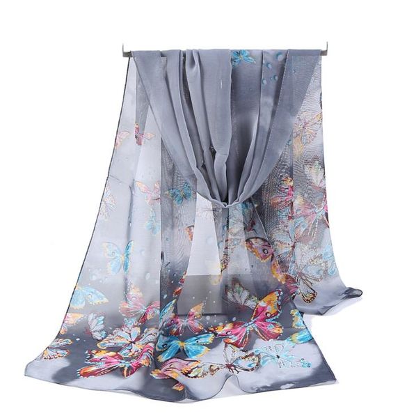 Sciarpe lunghe da donna in chiffon di seta all'ingrosso a buon mercato 2017 New Butterfly Animal Printe Sarong Wrap Beach Cover 160 * 50 cm DHL Free