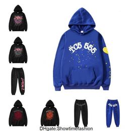 Pas cher en gros Spider Hoodies Sp5der Young Thug 555555 Angel Pull Rose Rouge Sweat À Capuche Pantalon Hommes Sp5ders Impression Sweatshirts Top qualité Beaucoup De Couleurs 9P42