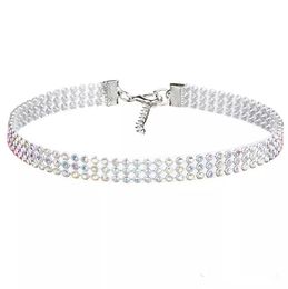 Pas cher femmes plein cristal strass colliers ras de cou pour les femmes couleur diamant déclaration collier bijoux de mariée argent fête Jewe263I