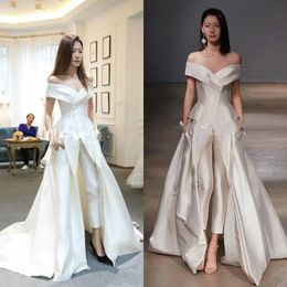 Goedkope Vrouwen Jumpsuit Met Lange Witte Avondjurken Off Shoulder Sweep Trein Elegante Prom Dress Party Zuhair Murad Jurk Vestidos306H