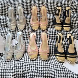 Barato Mujeres Sandalias Slingback Bombas Metálico Oro Cap Toe Logo Mules Diseñadores Zapatos Lujo Piel de cabra Grosgrain Bloque Tacones altos Diapositivas Terciopelo Gamuza Sling Back