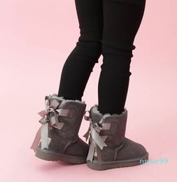 2022 moins cher Designer enfants bottes neige bottes d'hiver Bailey Bow enfants fille garçon Triple noir rose kaki bottines 26-35