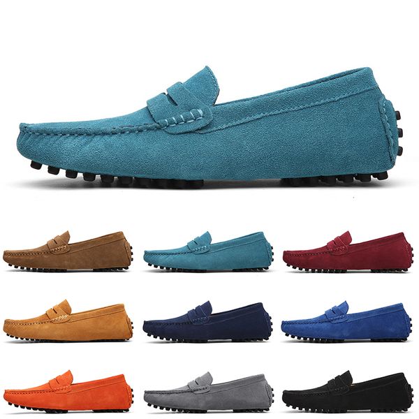 Zapatos de gamuza casuales de hombres casuales más baratos Vino azul rojo gris naranja marrón verde resbalón en el zapato de cuero perezoso 38-45