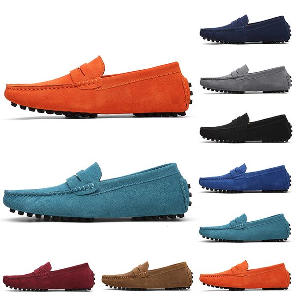 Zapatos de gamuza casuales para hombres más baratos que no son de marca, negro, azul claro, rojo, gris, naranja, verde, marrón, para hombre, sin cordones, tamaño de zapato de cuero perezoso 38-45