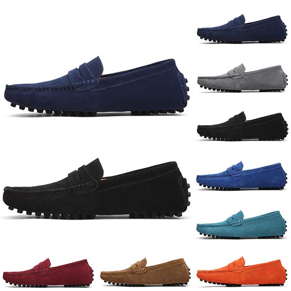 Zapatos de gamuza informales para hombre más baratos, sin marca, negro, azul claro, rojo, gris, naranja, verde, marrón, sin cordones, zapato de cuero perezoso