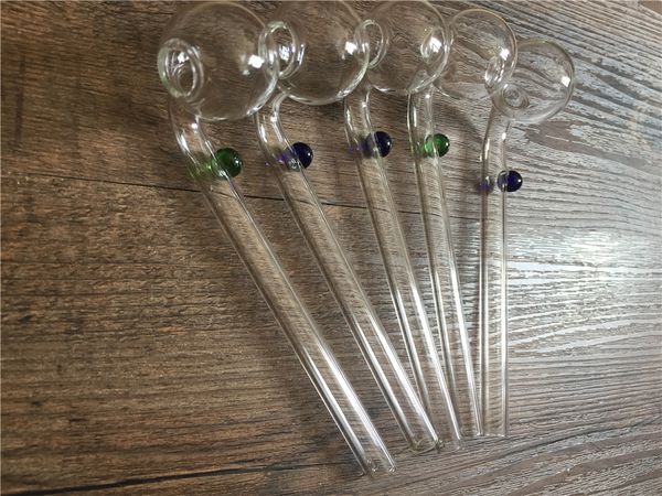 Le moins cher 14cm de brûleurs à mazout en verre courbé tuyaux en verre Bong avec des couleurs équilibreur tube de conduite d'eau en verre pour fumer 30mm pipes à fumer à la main