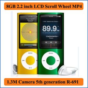 Gratis verzending Goedkoopste 5e generatie 8 GB mp4-speler 2.2 inch LCD Scroll Wheel 1.3MP Camera Modieuze Mp3/MP4 spelers R-691