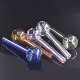 Goedkoopste Clear Pink Green Amber Blue 5 Color Pyrex 4inch Glas Olie Burner Pipe Clear Great Glass Oil Tube Nail Pipe voor roken