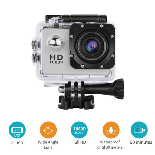 Copie la moins chère pour SJ4000 A9 style Mini caméra sport écran 2 pouces 1080P Caméra d'action Full HD 30M Caméscopes étanches Casque sport DV cam