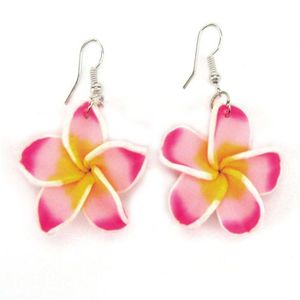 Moins cher Fimo frangipanier fleur boucles d'oreilles Fimo polymère argile fleur mode boucles d'oreilles en plastique fleur bijoux 309M