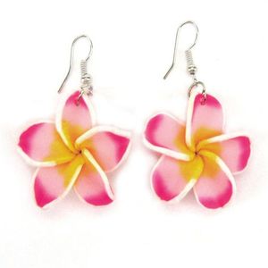 Moins cher Fimo frangipanier fleur boucles d'oreilles Fimo polymère argile fleur mode boucles d'oreilles en plastique fleur bijoux 320Q