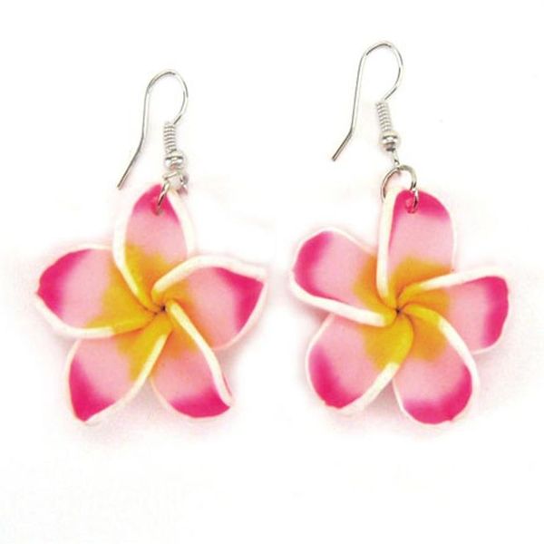 Los más baratos Fimo Frangipani Pendientes colgantes de flores Fimo Arcilla polimérica Pendientes de moda Flor de plástico Jewelry320Q