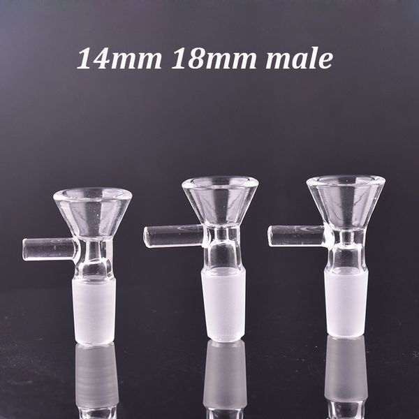Le moins cher bol en verre tuyau curseurs clairs 14.4mm 18.8mm femelle mâle joint bols de tabac à herbes sèches avec poignée pour accessoires Dab Rig Bong