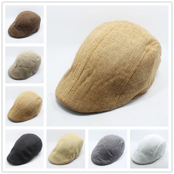 Béret en lin pour hommes, chapeau décontracté unisexe, casquette de journal, classique, respirant, pour l'extérieur, chapeaux de lierre pour la conduite, le travail et la chasse