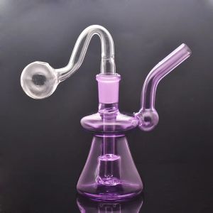 Goedkoopste Mini Glazen Bongs Oliebrander Dab Rigs 14mm Vrouwelijke Roze Paars Matrix Perc Kleine Bubbler Beker Bong Waterleidingen met Gebogen Olie LL