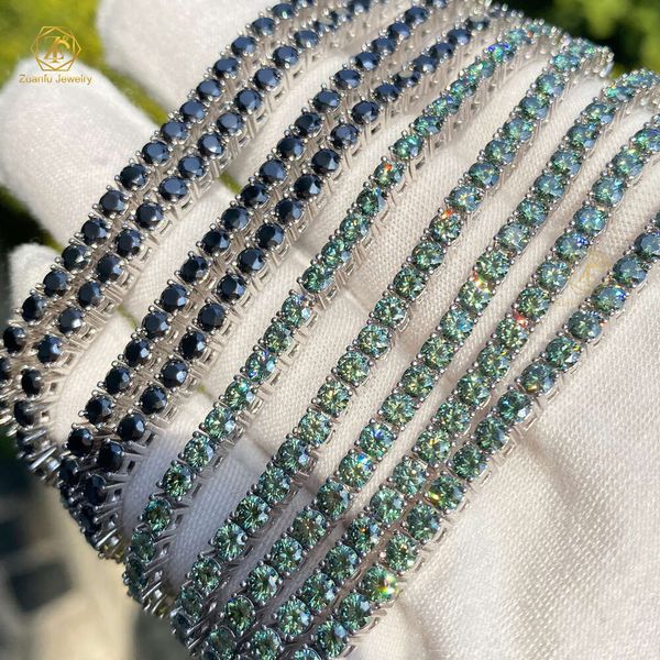 Prix le moins cher personnalisé 2 mm 3 mm 4 mm 5 mm 6,5 mm vert noir Moissanite Diamond Tennis Chain Collier Bracelet pour grosse