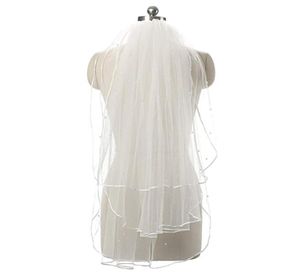 Veaux de mariage à deux moins chers avec des perles Real Garden Veils Spowlength avec peigne Veaux blancs de haute qualité pour le mariage 11056584318