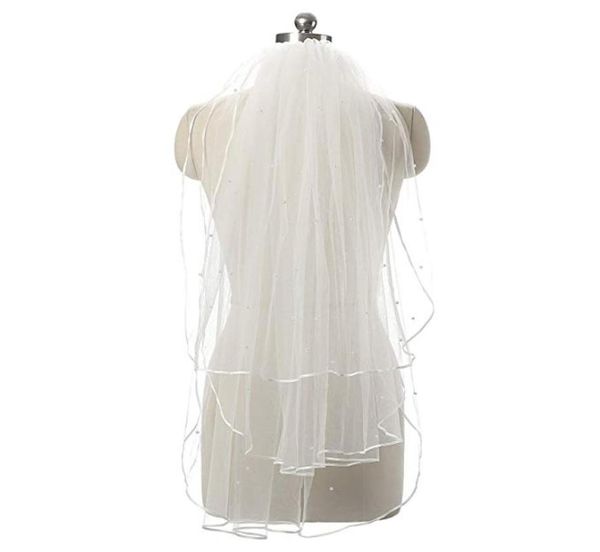 Veaux de mariage à deux moins chers avec des perles Real Garden Veils Spowlength avec peigne Veaux blancs de haute qualité pour le mariage 11056584318