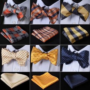 Check Classic 100% Zijde Jacquard Geweven Mannen Vlinder Zelf Strikje BowTie Pocket Square Zakdoek Pak Set #RC31174j