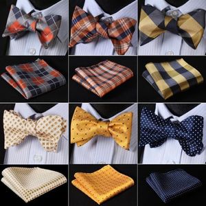 Check Classic 100% Zijde Jacquard Geweven Mannen Vlinder Zelf Strikje BowTie Pocket Square Zakdoek Pak Set #RC31213E