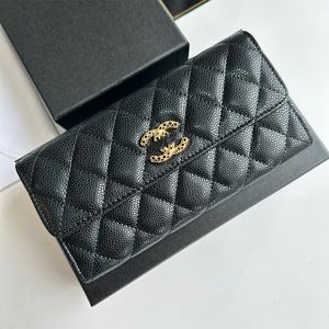 Geruit patroon lange portemonnee schapenvacht kaviaar echt lederen portemonnee flap Cover zero designer portemonnee clip Luxe kleine handtas Zwart goud Hasp