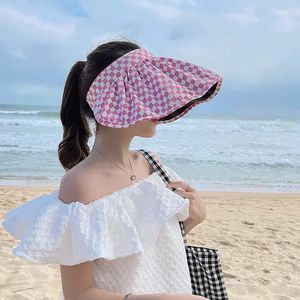 Checkboard gradiënt hoed zomer dame lege hoeden zon vizier hoed brede rand caps uv bescherming voor vrouwen strandhoed240409