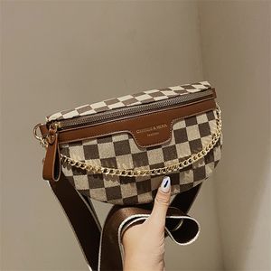 Checkboard plaidpatroon Fanny Packs voor vrouwen modieuze ketting taille tas vrouwelijke taille pack dames brede riem crossbody tas 220812