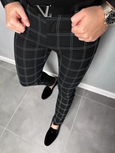 Pantalon à carreaux pour hommes, mode européenne et américaine, pantalon Slim de voyage décontracté, confortable et