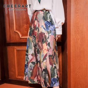 Cheerart herfst lange rokken dames impressionisme print hoge taille een lijn dames midi rokken herfstkleding 210311