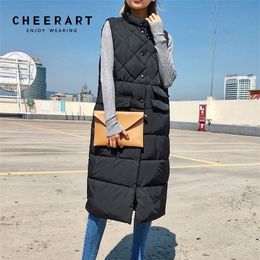 CHEERART Long Gilet Manteau D'hiver Femmes Sans Manches Doudoune Mince Femelle Manteau Matelassé Femme Coréen Gilet Colete 201102