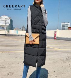 Cheerart Long Vest Winter Coat Femmes Sans manches Veste Down Down Slim Female Mandted Mabinet Femme Corée Wilotcoat Colete 2010316815820