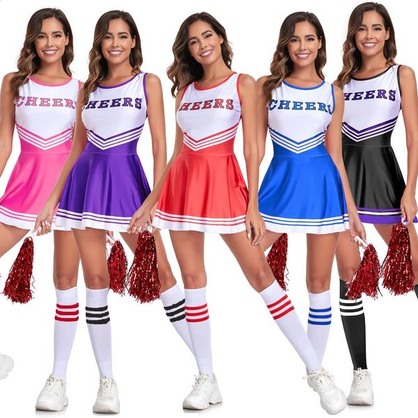 Costume de pom-pom girl Robe d'écolière Costumes sexy pour femmes Cosplay Halloween Cheer Leader Fantaisie Robe Uniforme de sport 240305