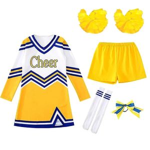 Cheerleading 5 pièces/ensemble contraste couleur écolière Costume pom-pom girl pompons uniforme filles garçon jeux scolaires Football gymnastique Match Costume 231201