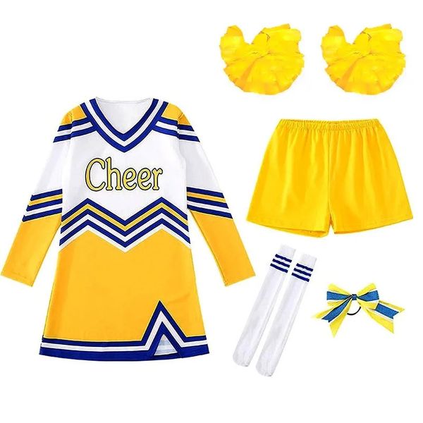 Porristas 5 unids / set Contraste Color Traje de colegiala Animadora Pompones Uniforme Niñas Niño Juegos escolares Fútbol Gimnasia Partido Traje 231201