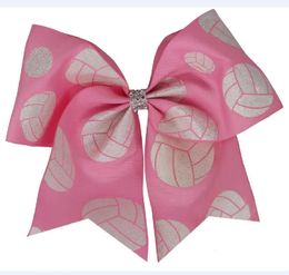 Cheerleading 7 inch Glitter volleybal Cheer Bow haar clip of elastiek voor Meisje Haar staart Houder Accessoires 24 stks 231025