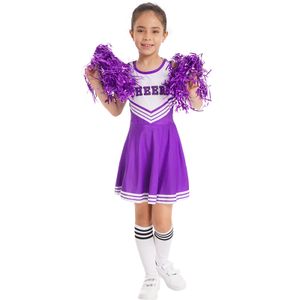 Cheerleading filles uniforme Costume enfants pom-pom girl danse tenue encolure ronde Patchwork Style robe fleur et chaussettes 230425