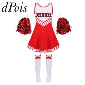 Cheerleading kinderen cheerleading kostuum schoolmeisjes cheerleader uniformen juich dans outfits voor Halloween cosplayjurk met sokken bloem 230210