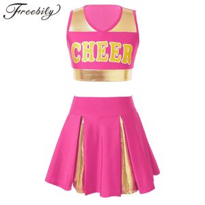 Cheerleading kinderen meisjes cosplay cheerleading kostuum cheerlead uniformen gejuich gedrukte kleding set voor dansende competitie kinderen dancewear 230414