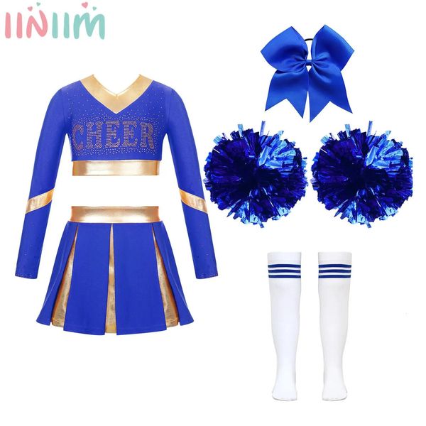 Cheerleading enfants filles Halloween pom-pom girl Costume mignon Cheer uniforme tenue avec accessoires pour les sports d'équipe du lycée 231025