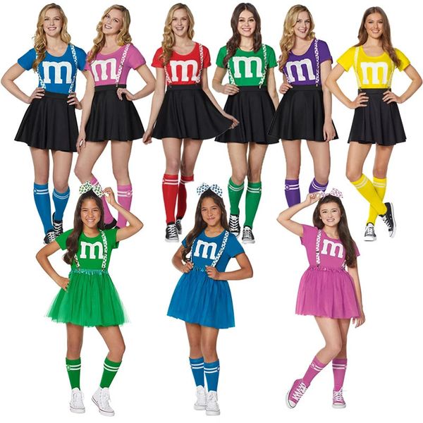 Cheerleading Kids M M's Costume Kit de uniforme de animadora con tirantes Juegos familiares Ropa para padres e hijos Trajes Camiseta Conjunto de falda negra 231201