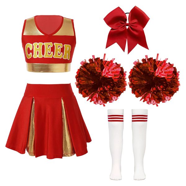 Cheerleading Kids School Girls Uniformes de pom-pom girl sans manches Crop Top Jupe Chaussettes Vêtements Ensembles Enfants Cheerleading Costumes de danse Tenues 231201