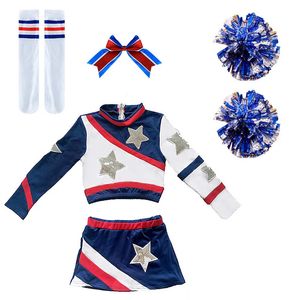 Pom-pom girl Pompons Et Chaussettes Filles Cheerleading Uniforme Costume De Danse Manches Longues Enfants Pom-Pom Girl Tenue Col Rond Patchwork Style D 231201